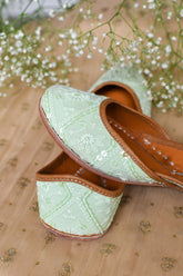 Chamkili Lime Green Sequins Chikankari Jutti